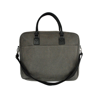 Bellemonde aspen grey faux suede Briefcase with dual short straps and an adjustable shoulder strap