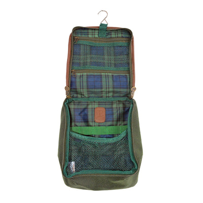 Hanging Toiletry Bag - Millwood Green Faux Suede