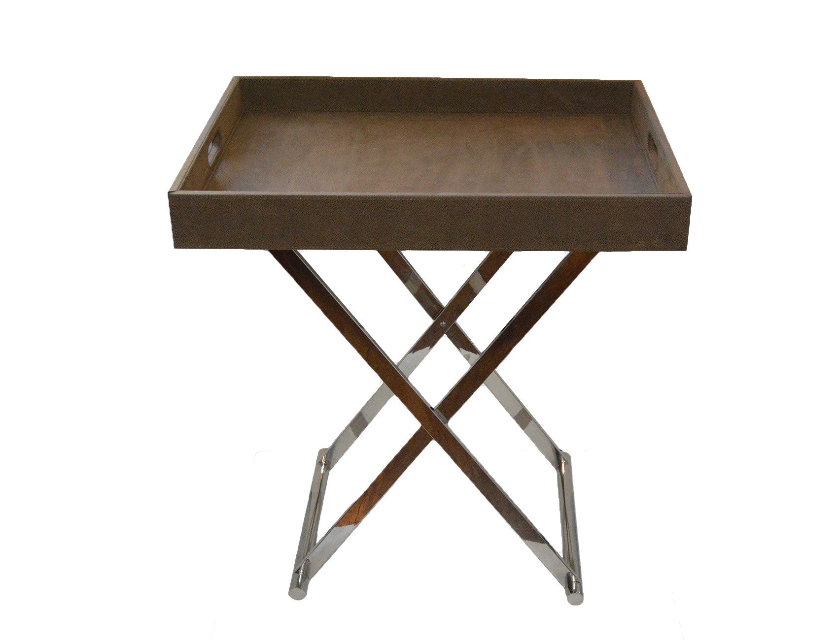 Bar Tray Table - Brown Faux Suede