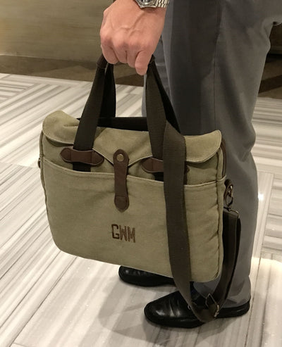 Bellemonde washed green canvas Briefcase packed for travel